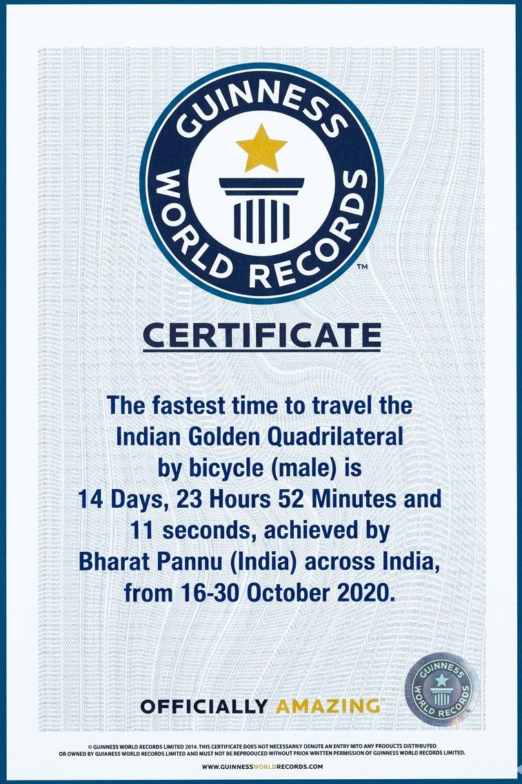 Guinness World Record certificate — Golden Quadrilateral