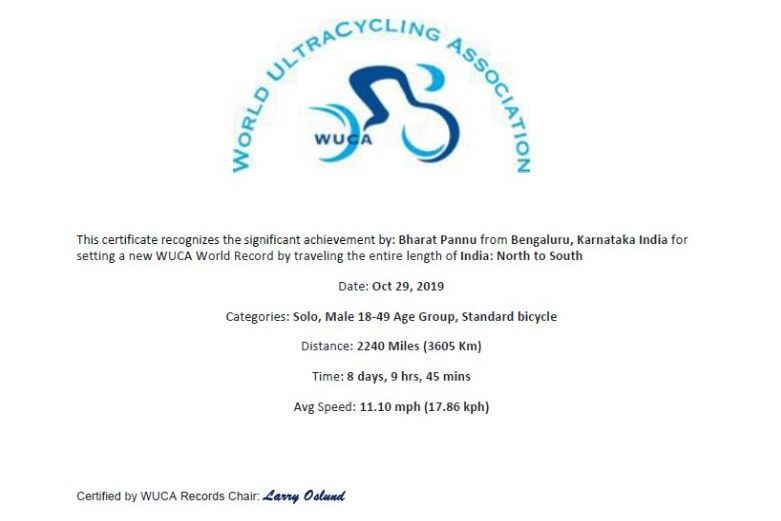 WUCA World Record — Kashmir to Kanyakumari