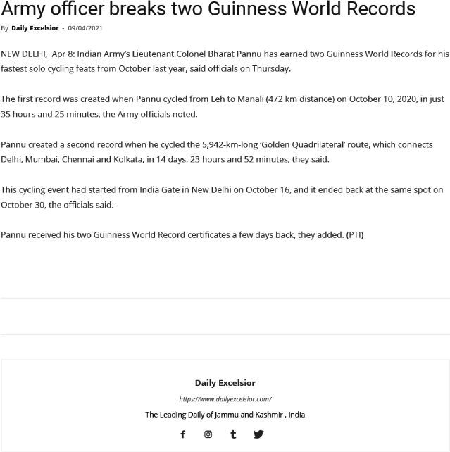 Army officer breaks two Guinness World Records