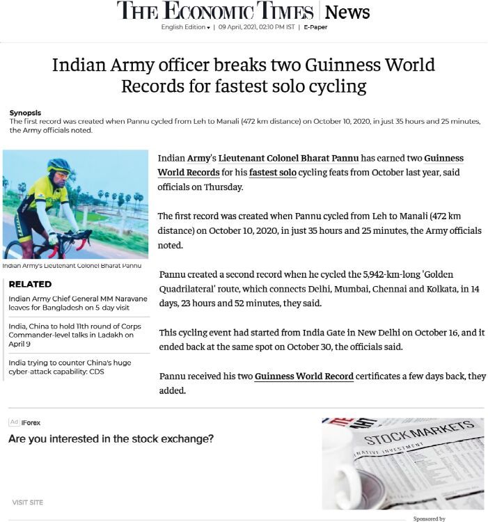 The Economic Times — fastest solo cycling records