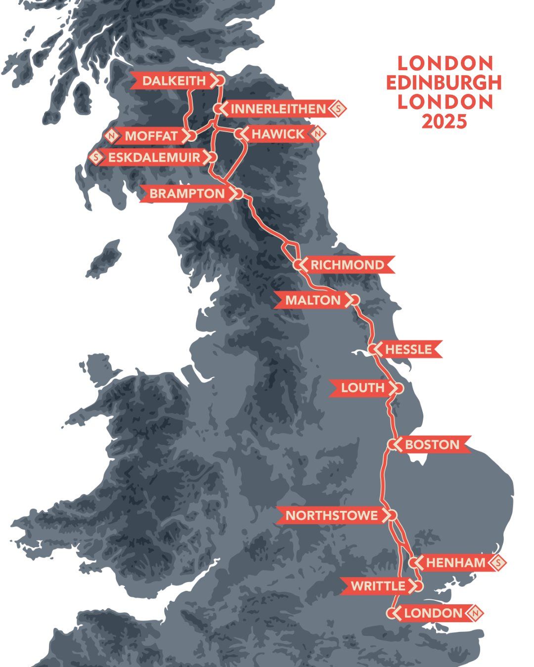 LEL 2025 official route map — London to Edinburgh and back